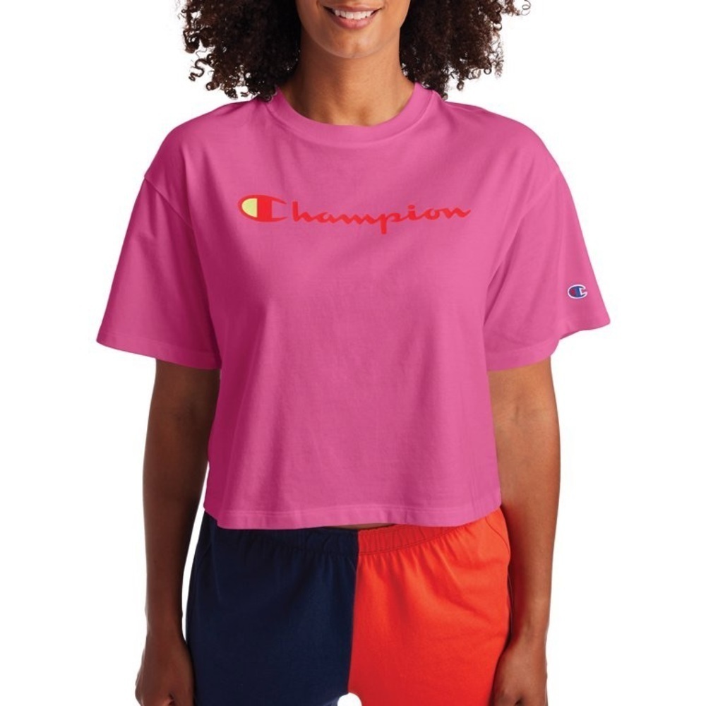 Champion Women’s Pink Cropped T-Shirt Size XL Tee a must-have wear solo/…